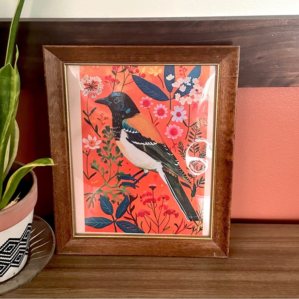 Bright Magpie Crow Canvas Print Vintage Wood & Gold Framed Wall Art Print Bird